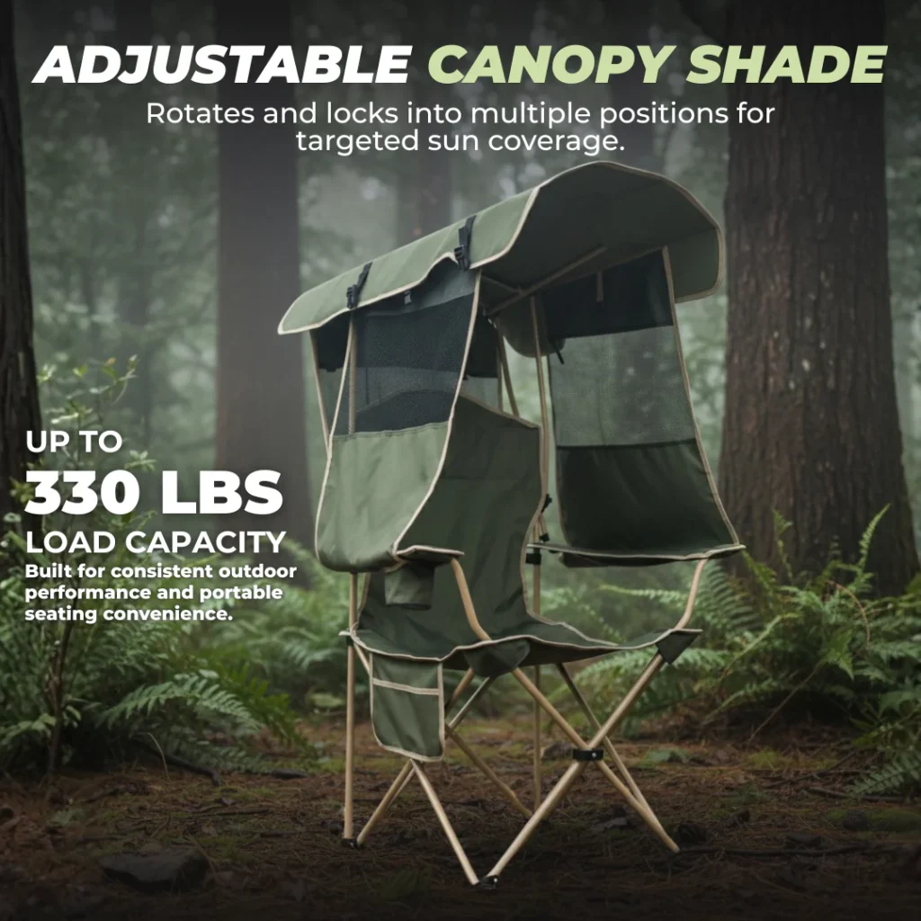 Folding Camping Chair with Adjustable Canopy and Rear Shade Panel