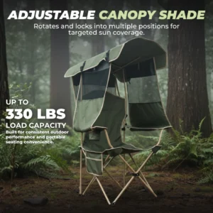 Folding Camping Chair with Adjustable Canopy and Rear Shade Panel