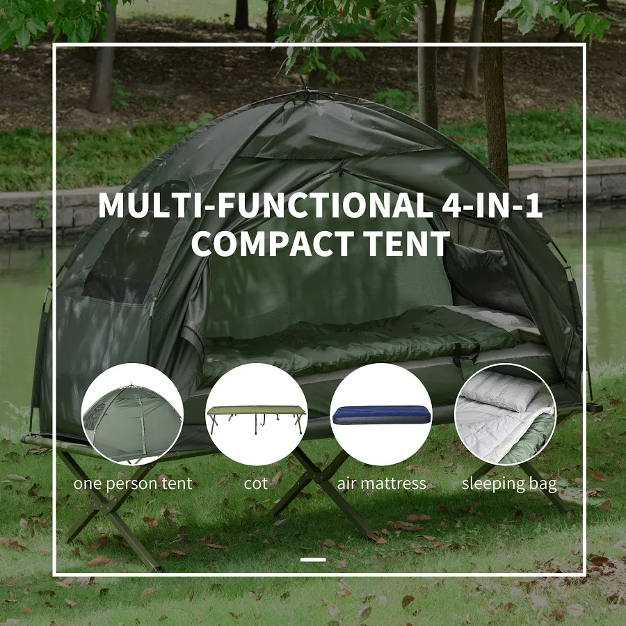 all-in-one folding camping cot with tent, air mattress and sleeping bag - Image 2