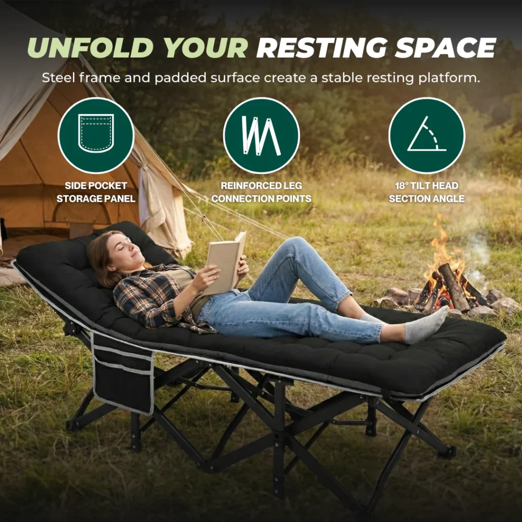 Foldable Camping Cot with 28 inches Wide Mattress and 600 lbs Capacity