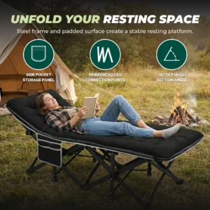 Foldable Camping Cot with 28 inches Wide Mattress and 600 lbs Capacity